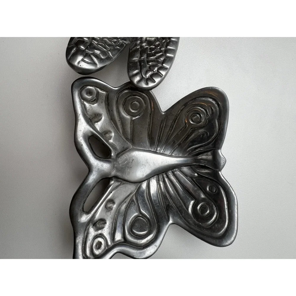 THREE  Silver Metal  Trays DRAGONFLY  LADY BUG  BUTTERFLY Candle Holder Dishes